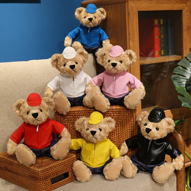 

28cm Kawaii Cool Cartoon Racer Bear Plush Toys Soft Colorful Coat Bear Doll Lovely Kids Companion Doll Room Decor Nice Gift