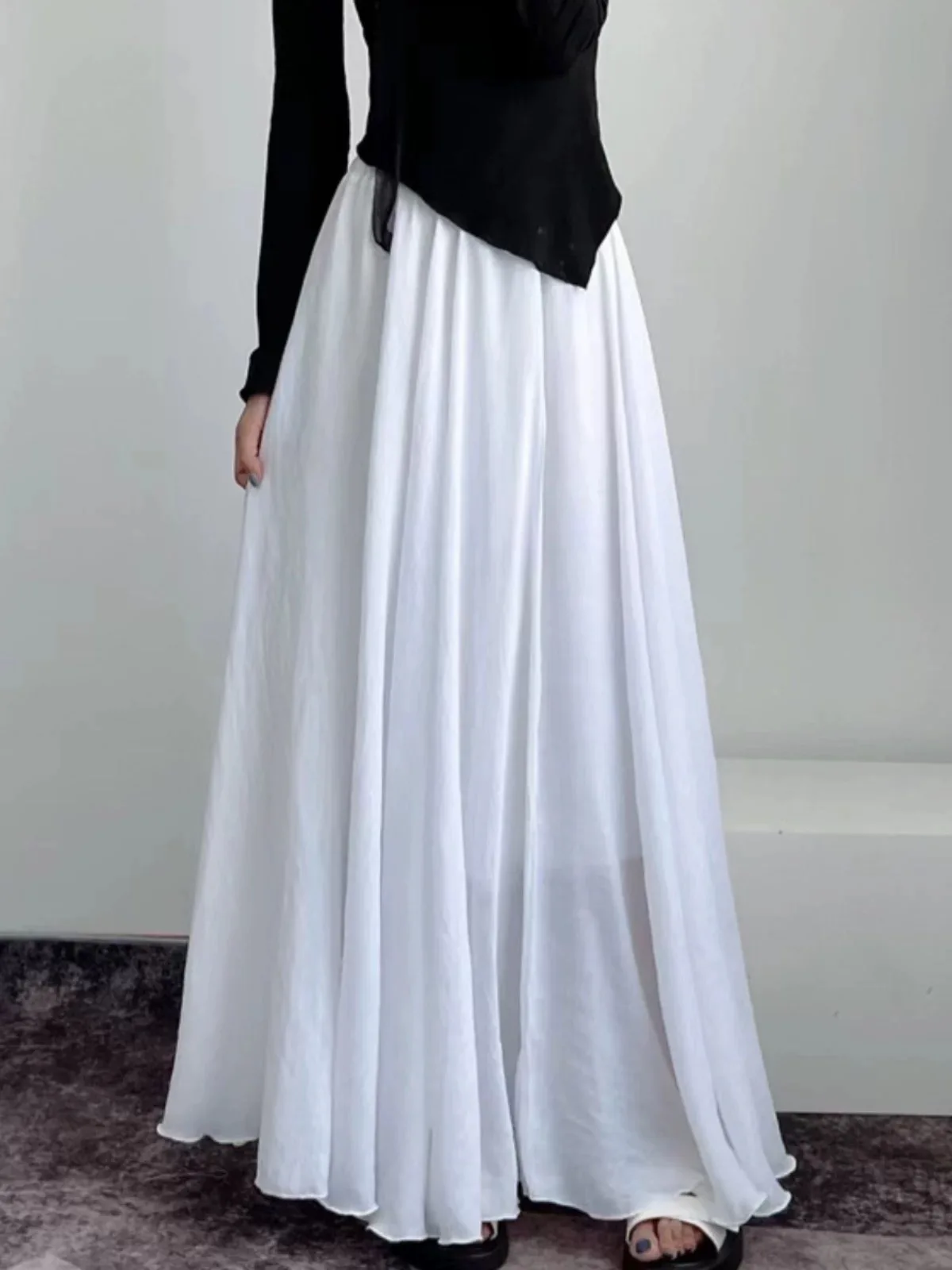 Boho Beach Long Maxi Skirt Women Vintage Summer Linen Cotton Pleated Elastic Waist Flowy Split Casual Skirts Faldas Saia Femme