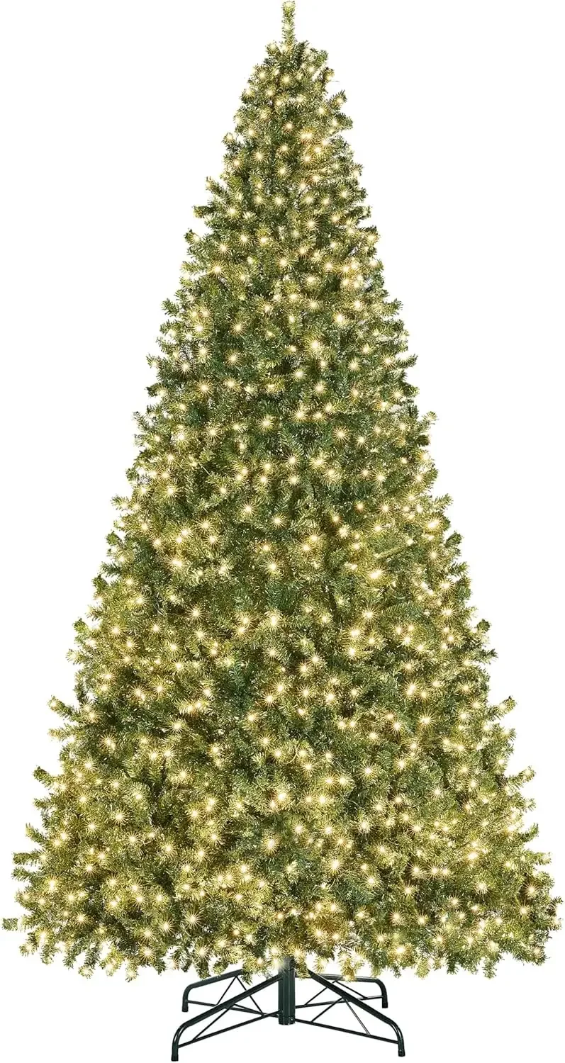 Yaheetech 12ft Pre-lit Spruce Artificial Hinged Christmas Pine Tree Prelighted Holiday Xmas Tree Home Party Decoration 1500 Warm