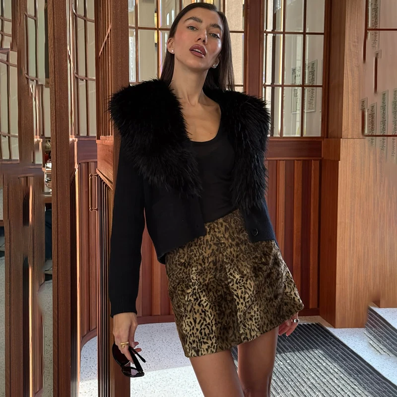 

Tornova Fur Collar Knitted Cardigan Women's Buttons Long Sleeve Solid Slim Sweater Coat Female Autumn Winter Commuting Cardigan