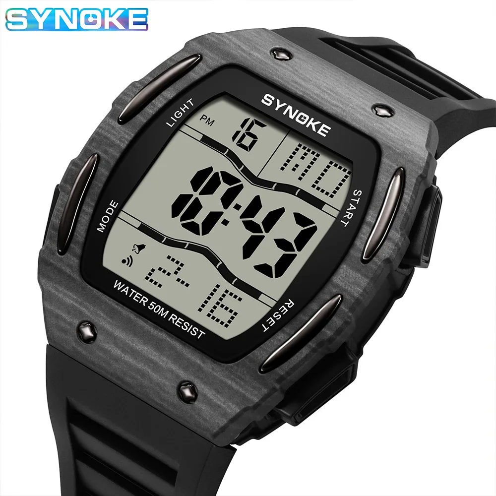 SYNOKE Brand Men Digital Sports Watch Waterproof Watch with Stopwatch Alarm Function Rubber Strap Wrist Watch for Men