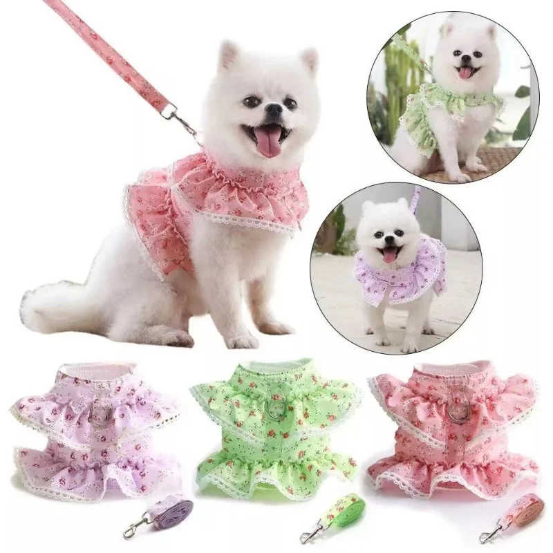 Ropa para mascotas Correa para el pecho del perro, patrón floral, encaje, gato, pétalo, suministros para mascotas