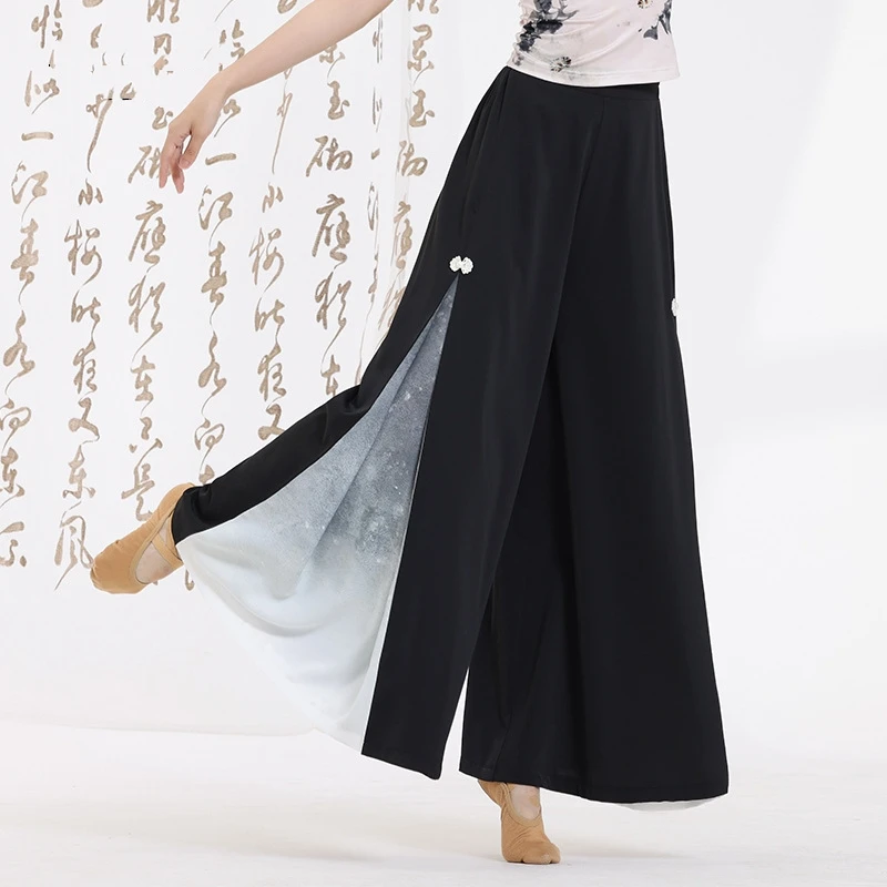 Pantalon de danse à jambes larges pour femmes, Culottes à jambes larges, Vêtements de performance de danse classique, Vêtements d'entraînement, Pantalon imprimé nickel é