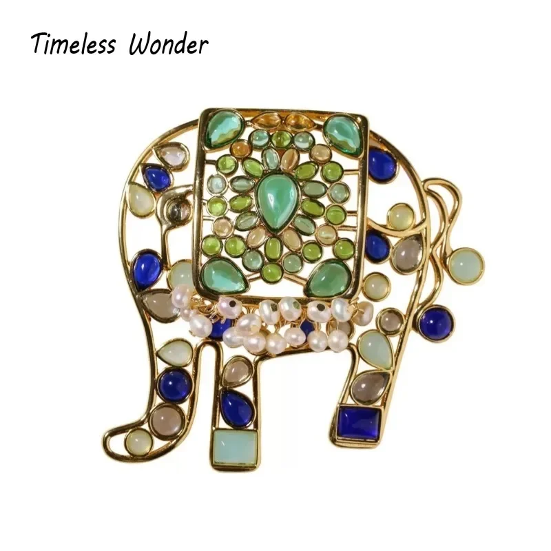 Timeless Wonder Glass Natural Pearl Elephant Brooch Pins for Women Designer Jewelry Punk Runway Luxury Gift Rare Top Cute 1462