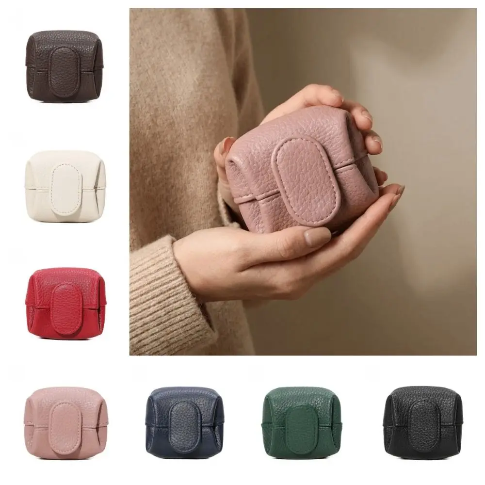 Monedero pequeño de color sólido para mujer, monedero de cuero con hebilla para guardar llaves y auriculares, para ir de compras