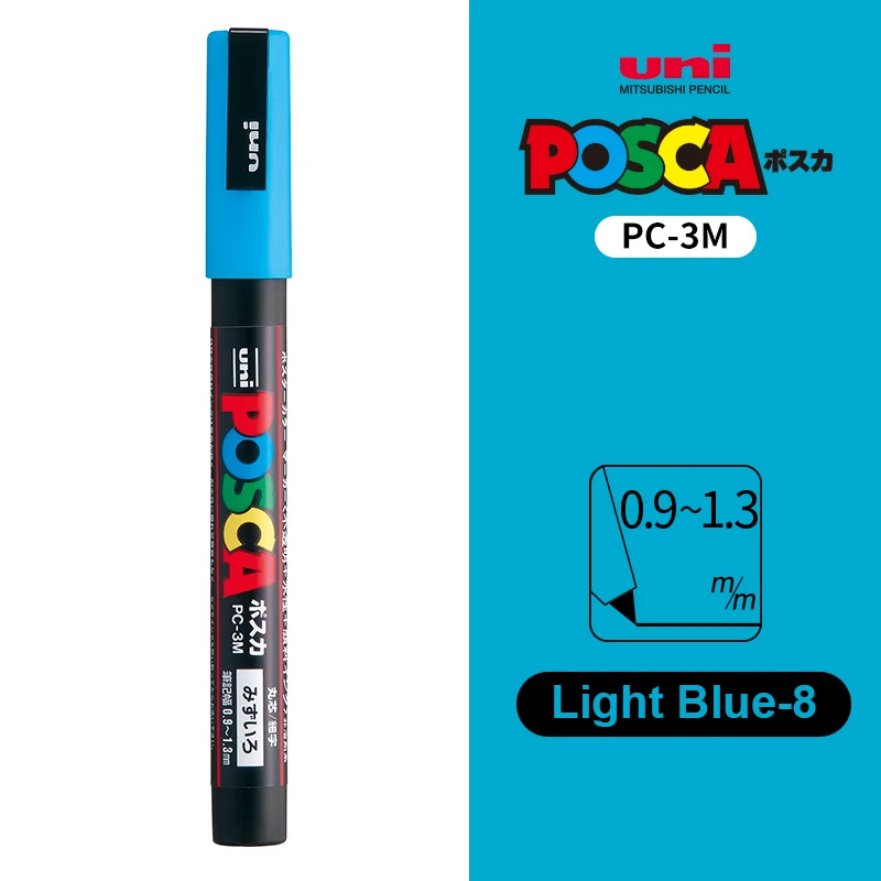 UNI POSCA Marker Pen 12 Kleur Acryl Plumones Rotuladores PC-1M, 3 M, 5 M POP Poster Pen Stof Verf Markers Art Schilderen 1 PC