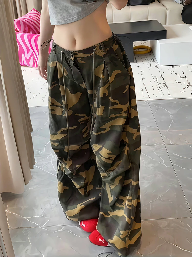 

Американские уличные камуфляжные брюки в стиле ретро, брюки для джазовых танцев в стиле хип-хоп, женские широкие брюки для рабочей одежды, свободные повседневные брюки