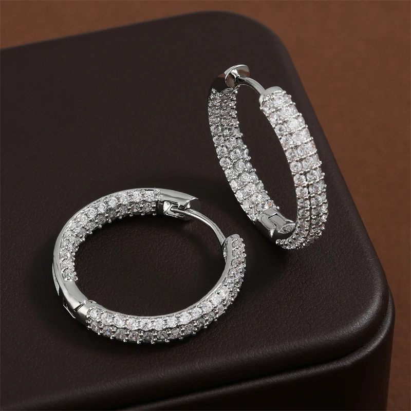 Uilz Shinny Zircon Small Round Hoop Earrings for Women White Gold Color Big Circle Earring Girl Fashion Wedding Jewelry