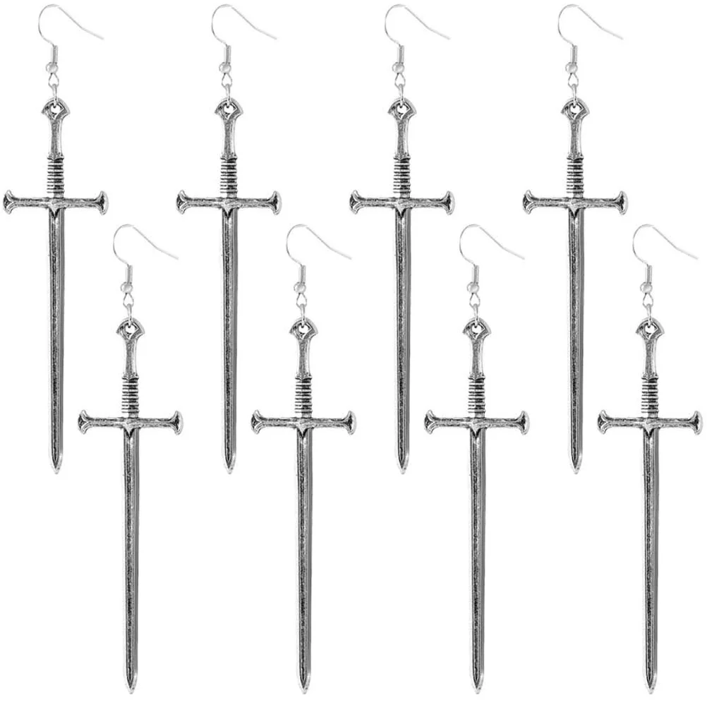 

4 Pairs Metal Cross Sword Earrings Women Dangle Earings Punk Drop Personality Steam Gear