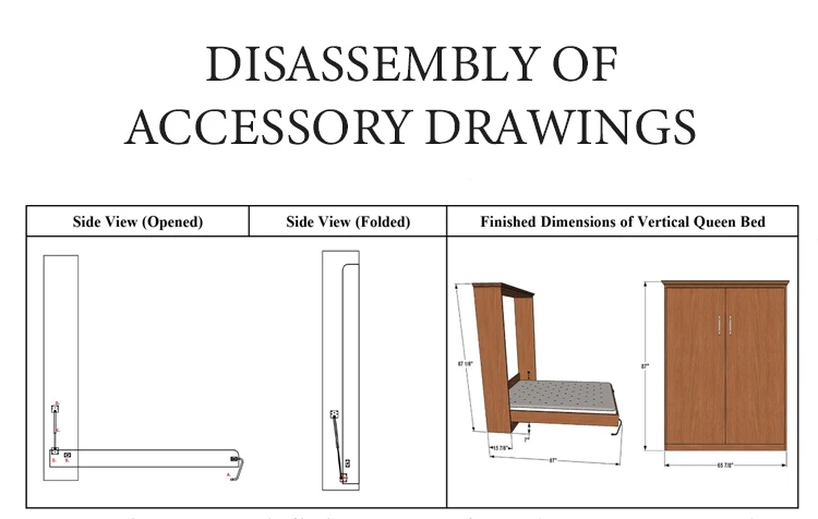 Hot Sale Hidden Horizontal Full Queen Mounted Folding System Spring King Size Foldable Wall Murphy Bed Hardware Kit Mechanism