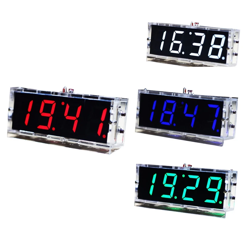 

DIY Digital LED Clock Kit 4-Digit Light Control Temperature Date Time Display With Transparent Case For Indoor