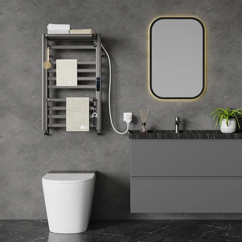 Towel Drying Rack, Gun Ash Electric Towel Racks, Bathroom Non Perforated Heating Drying Rack, Bathroom Storage Racks Towel Rack