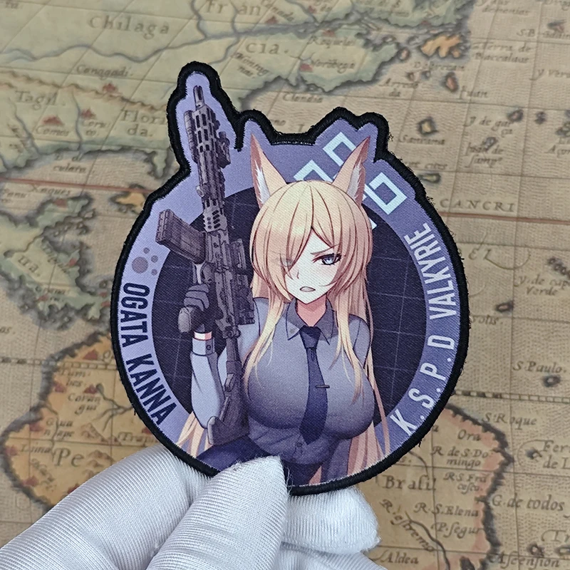 Blue Archive Ogata Kanna Military Morale Anime Hook&Loop Patches for Clothing Tactical Gun Girl Armband Backpack Sticker