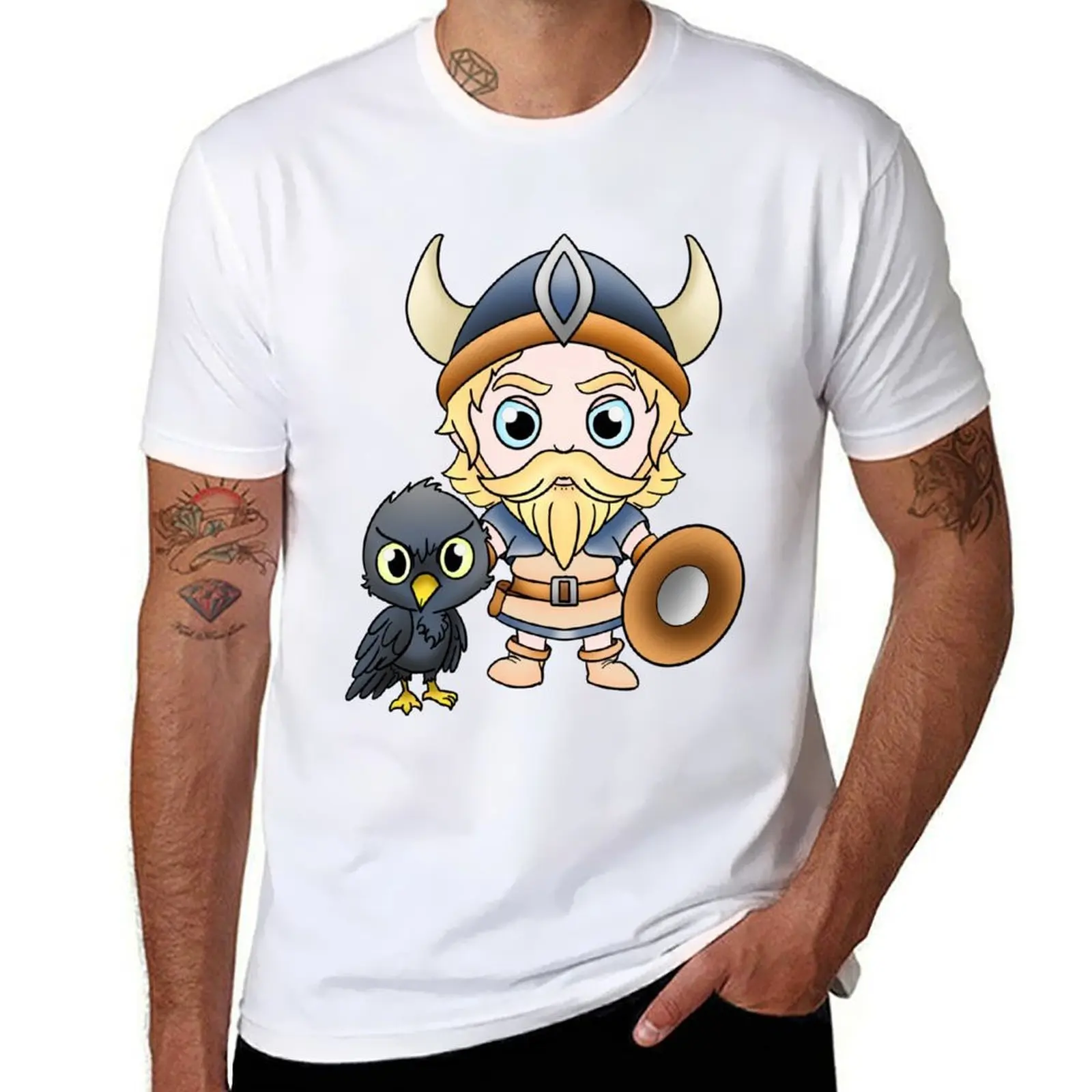 

Viking with Raven / Epic Illustration / Nordic Fantasy Art T-Shirt graphic t shirts for man funny t shirts man T-Shirt