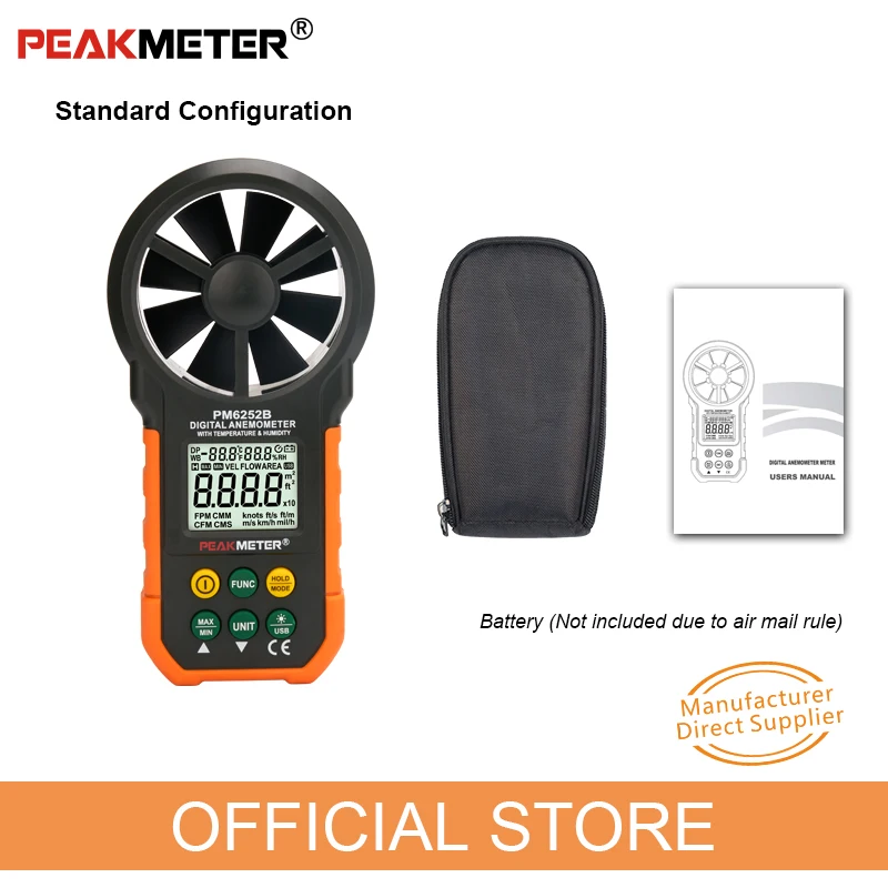 PEAKMETER PM6252B anemometr cyfrowy precyzyjny ręczny wiatromierz miernik prędkości wiatru prędkość wiatru, temperatura i wilgotność