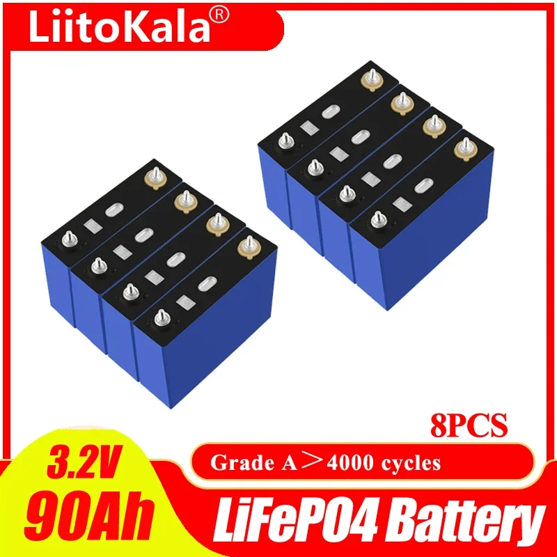 

8pcs Liitokala 3.2V 90Ah battery pack 12V 24V 3C LiFePO4 Lithium iron phospha 90000mAh Motorcycle Electric Car motor batteries