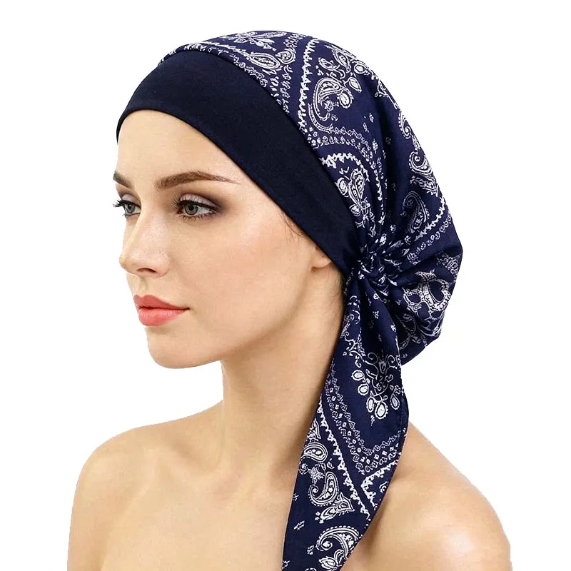 Neue Muslimische Vorgefertigte Blumenbedruckte Hijab-Turban-Mütze für Frauen, Innenmütze, Chemomütze, Haarverlust-Kopftuch – Detail 3