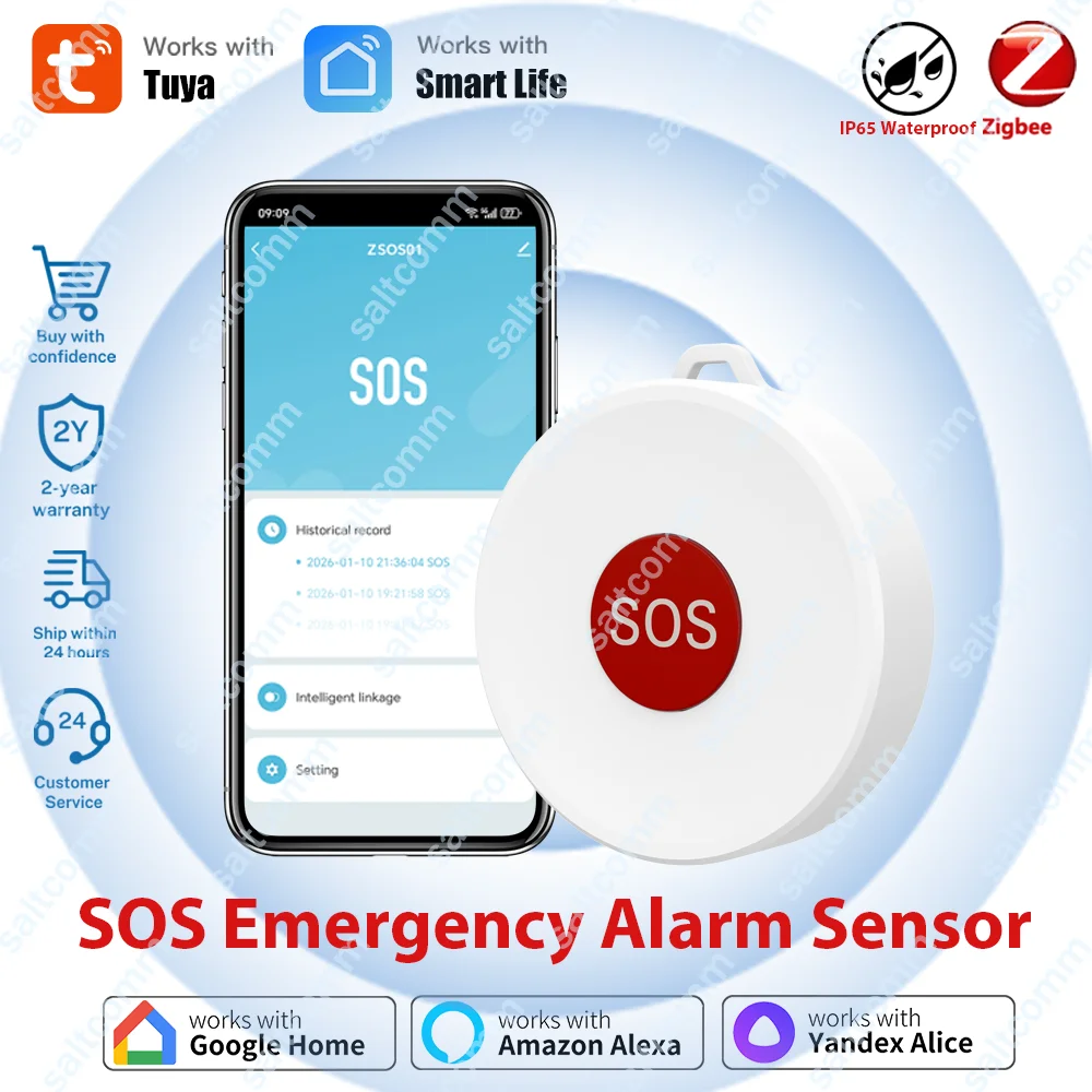 Tuya Zigbee SOS Emergency Alarm Waterproof Wireless Panic Button One-click Alarm for Elderly Kids Bathroom Outdoor Home Safety