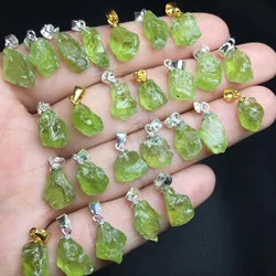 1 Pc Fengbaowu Natural Raw Rough Peridot Pendant 925 Sterling Silver Energy Crystal Healing Stone Fashion Jewelry Gift For Women