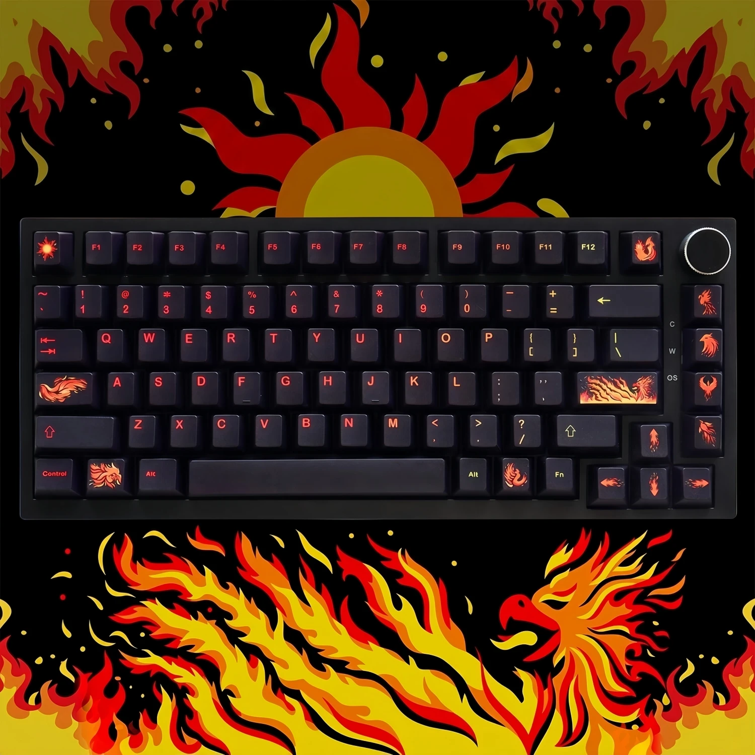 For Phoenix Theme Keycaps 130 keys ENG/JP input custom Black Key Cap For Mx Switch Mechanical Keyboard Replacement