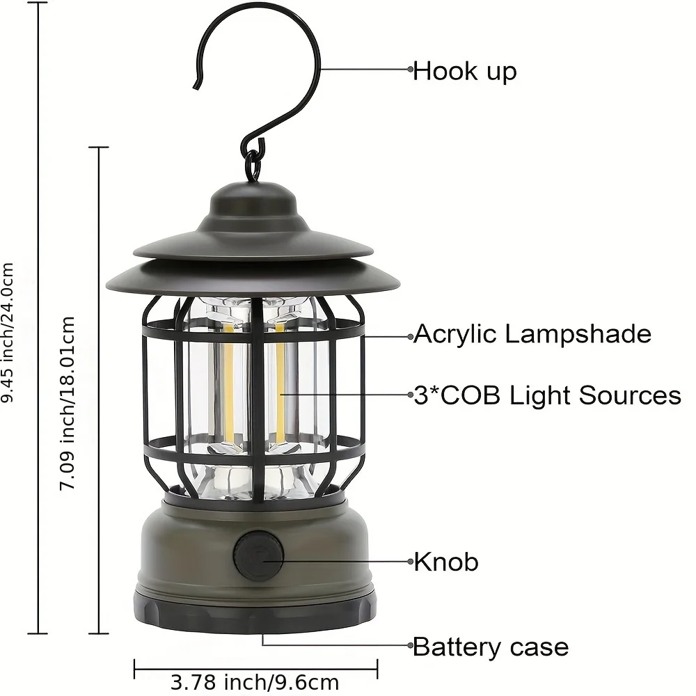 Tent light with infinite dimming, retro camping light, rechargeable flashlight, available in multiple colors