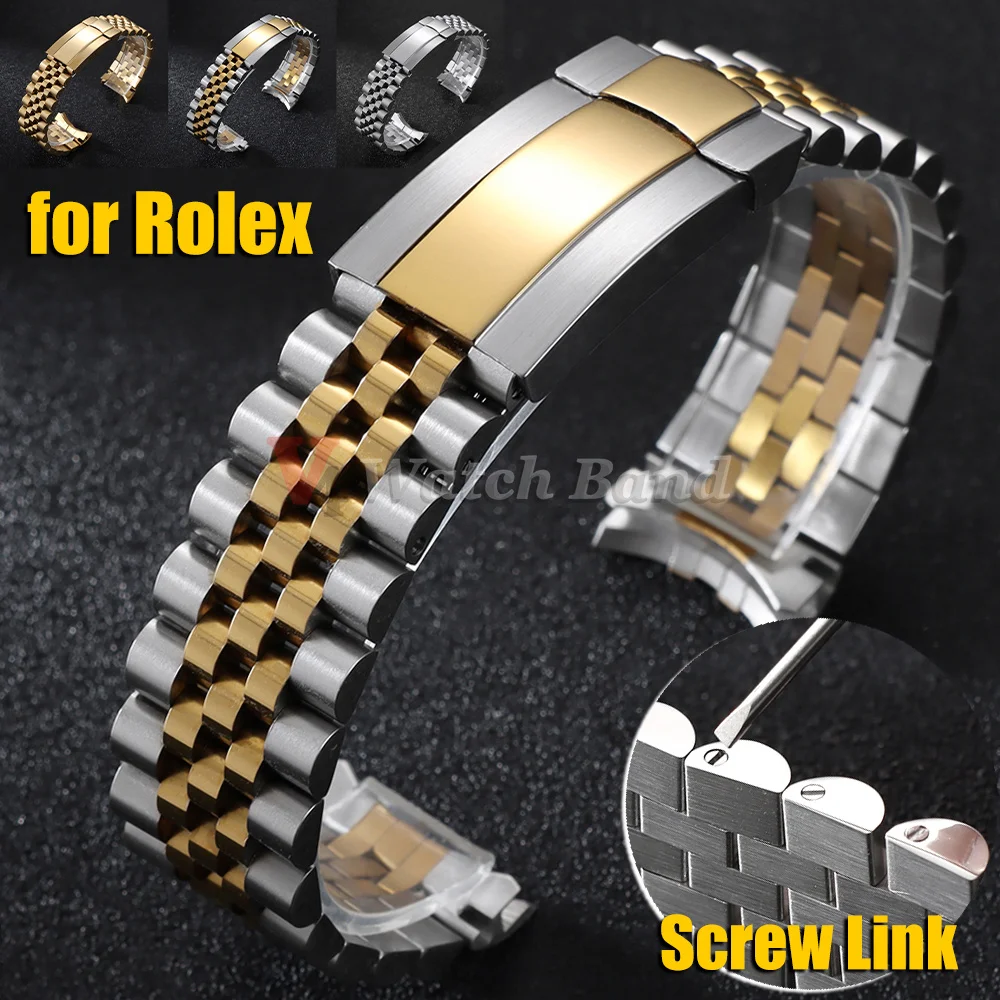 

Curved End Strap 20mm 21mm Watchband Screw Link Stainless Steel Bracelet Metal Watchband for Rolex DAYTONA SUBMARINER Accessory