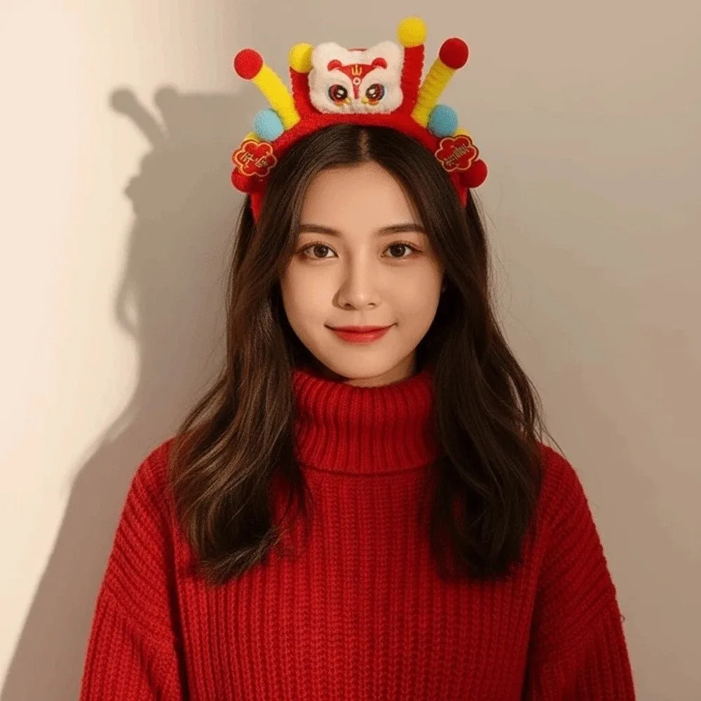 

Sweet Lion New Year Hair Hoop Tassel Flower Red Plush Headband Headwear Embroidered Bow Hanfu Hair Accessories Gift