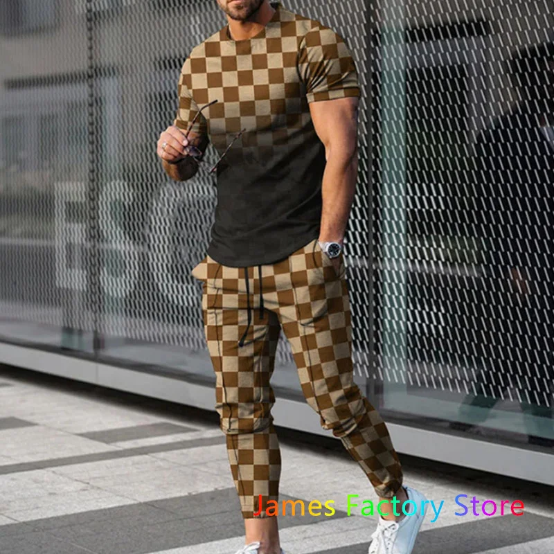 Fashion Tracksuit 2 Piece Outfit Set Men Tshirt Long Pant Suit Summer Oversized Clothes 3D Printed Sportswear Male Jogging Suit
