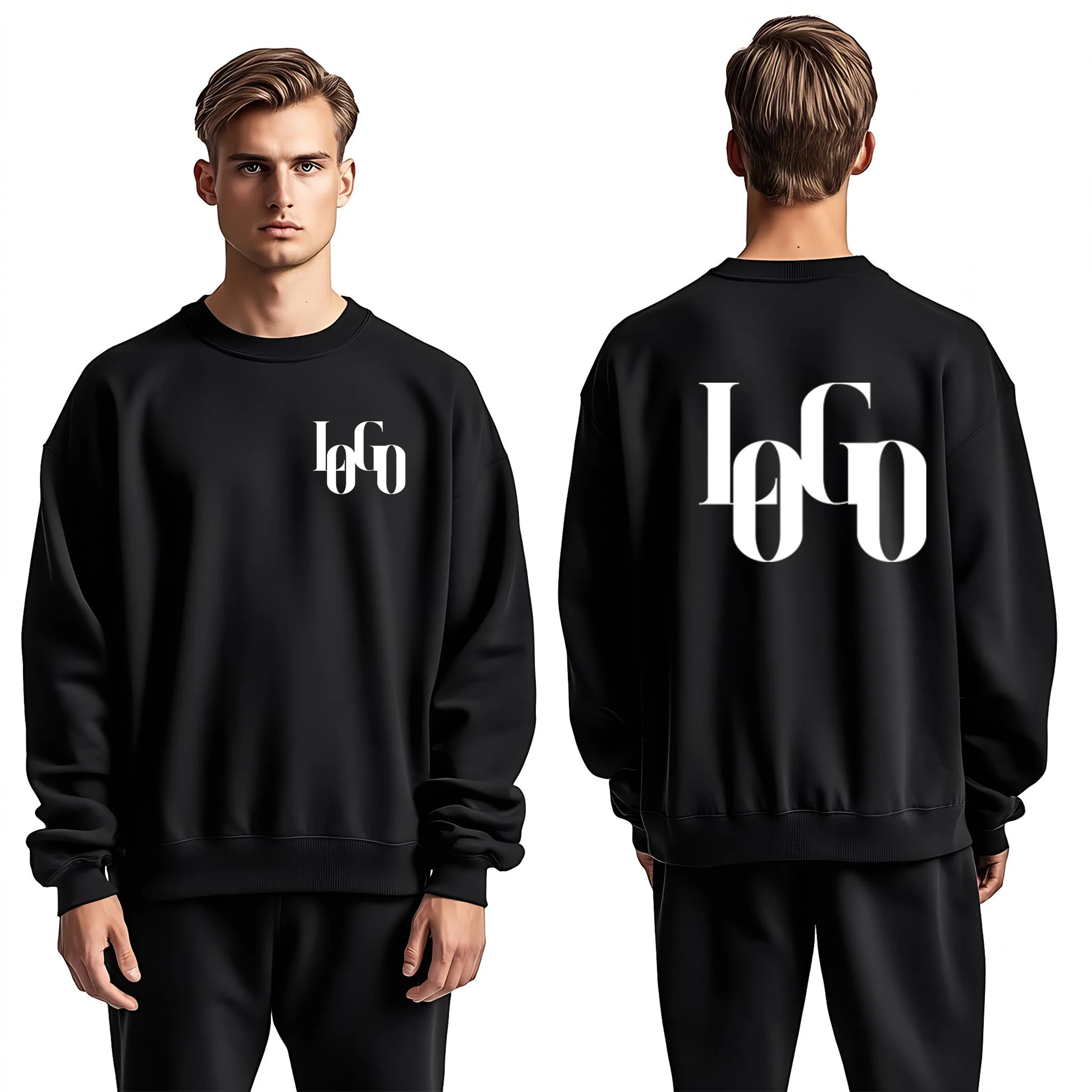 

DIY customization of its brand logo 320G heavyweight new autumn and winter casual pure cotton men's top solid color round neck s