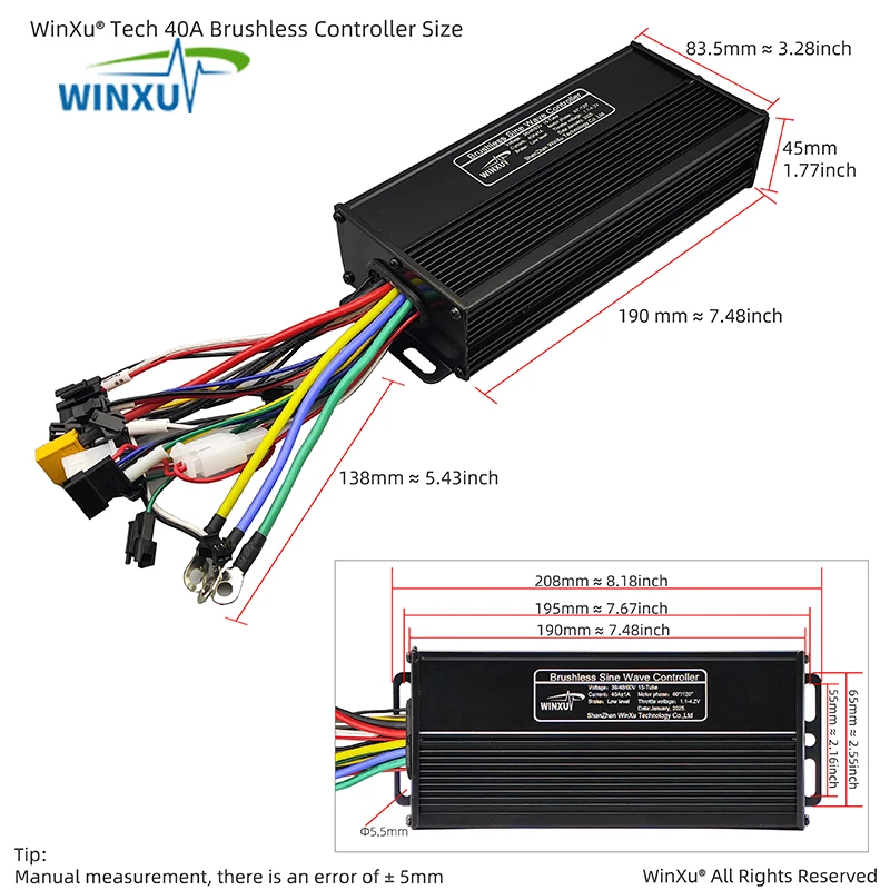 

36V 48V 60V 40A 1000W 1500W 2000W E-Bike Brushless Motor Sine Wave Controller UART No.2 Protocol For Electric Mountain Bike