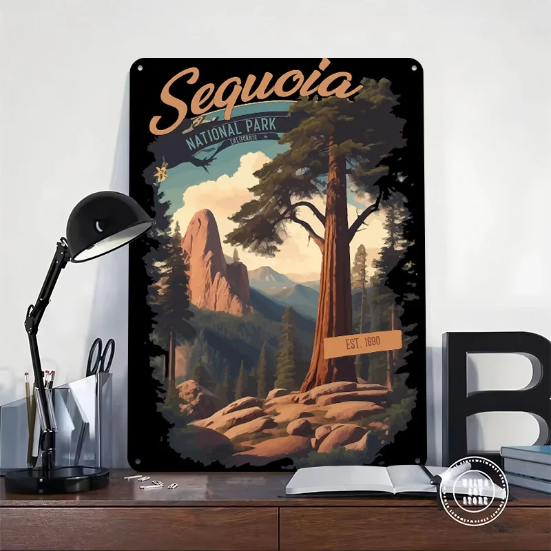 Sequoia National Park Vintage Personalized 3D Textured Metal Poster Wall Art Tinplate Sign for Modern Home Decoration Luxury
