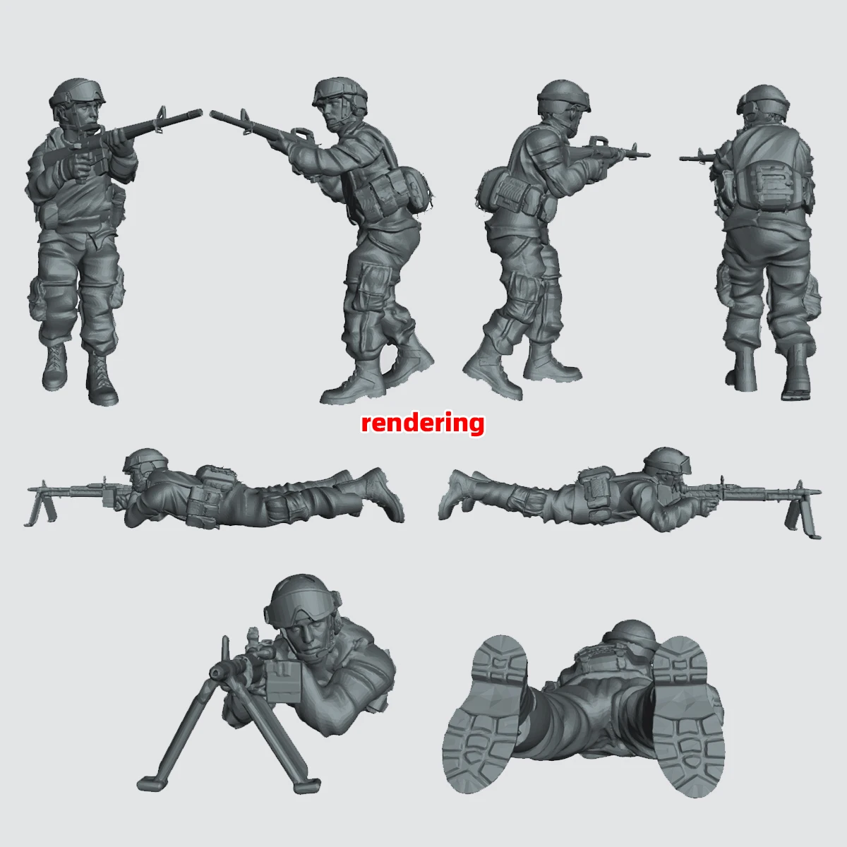 Maßstabsgetreues Miniaturmodell-Set 3D-Harz Moderne US-Armee-Infanteriegruppe im Kampf Soldatenfiguren 8 Stück 1/35 1/48 1/72 – Detail 7