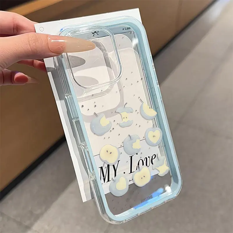 Cute Blue apple 2in1 Clear Phone Case For Samsung Galaxy S26 Ultra S25 S23 FE S24 S22 Plus A57 A55 A37 A54 A36 A35 A16 A15 Cover