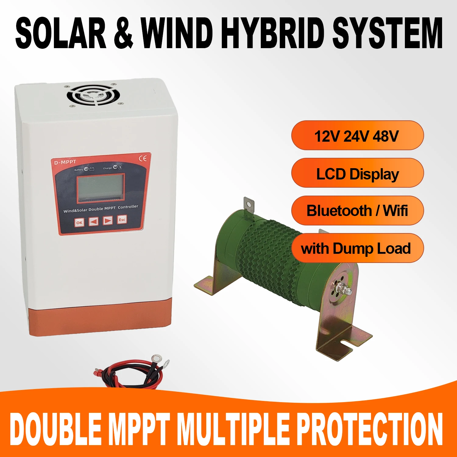 MPPT Wind Solar Hybrid Charge Controller Wind 10KW Solar 15KW 12/24V/48V Auto Hybrid Regulator Dump Load & Bluetooth Optional