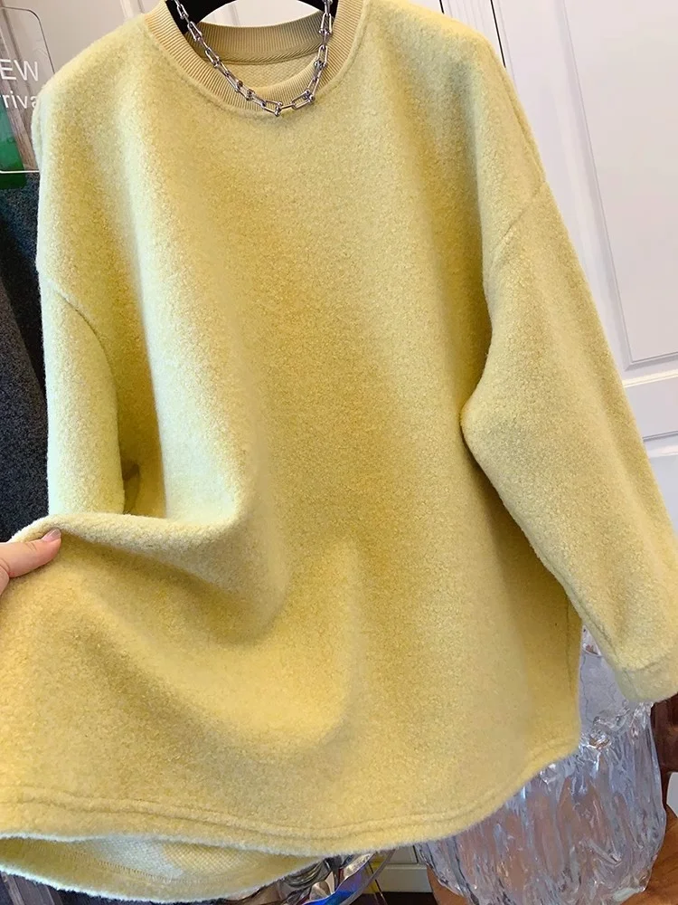 Extra Large 300 Pou Faionable Soft Fce Sweatirt Jaet Women's Autumn Winter Long Sve Loose Inner Wear Base Top