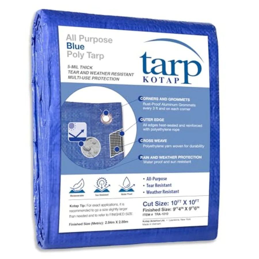 

10 x 10 Ft. All-Purpose Multi-Use Protection/Coverage 5-mil Poly Tarp, Waterproof,,1-Pack TRA-1010