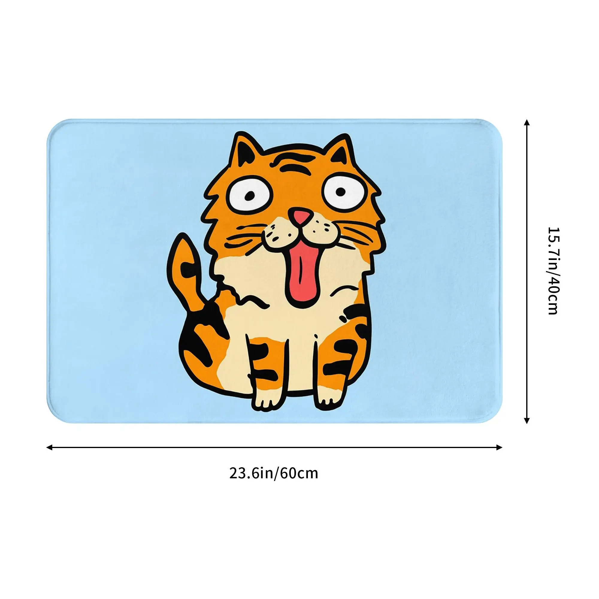 Silly Tiger Cat Tongue Out Anti-slip Doormat Floor Mat Dust-proo Carpet Rug for Kitchen Entrance Home Bedroom Footpad Mats