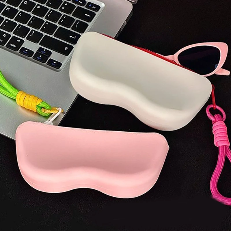 Portable Silicone Glasses Bag for Women Dustproof Glasses Box with Wrist Strap Colorful Fashion Waterproof Zipper Eyeglass Case