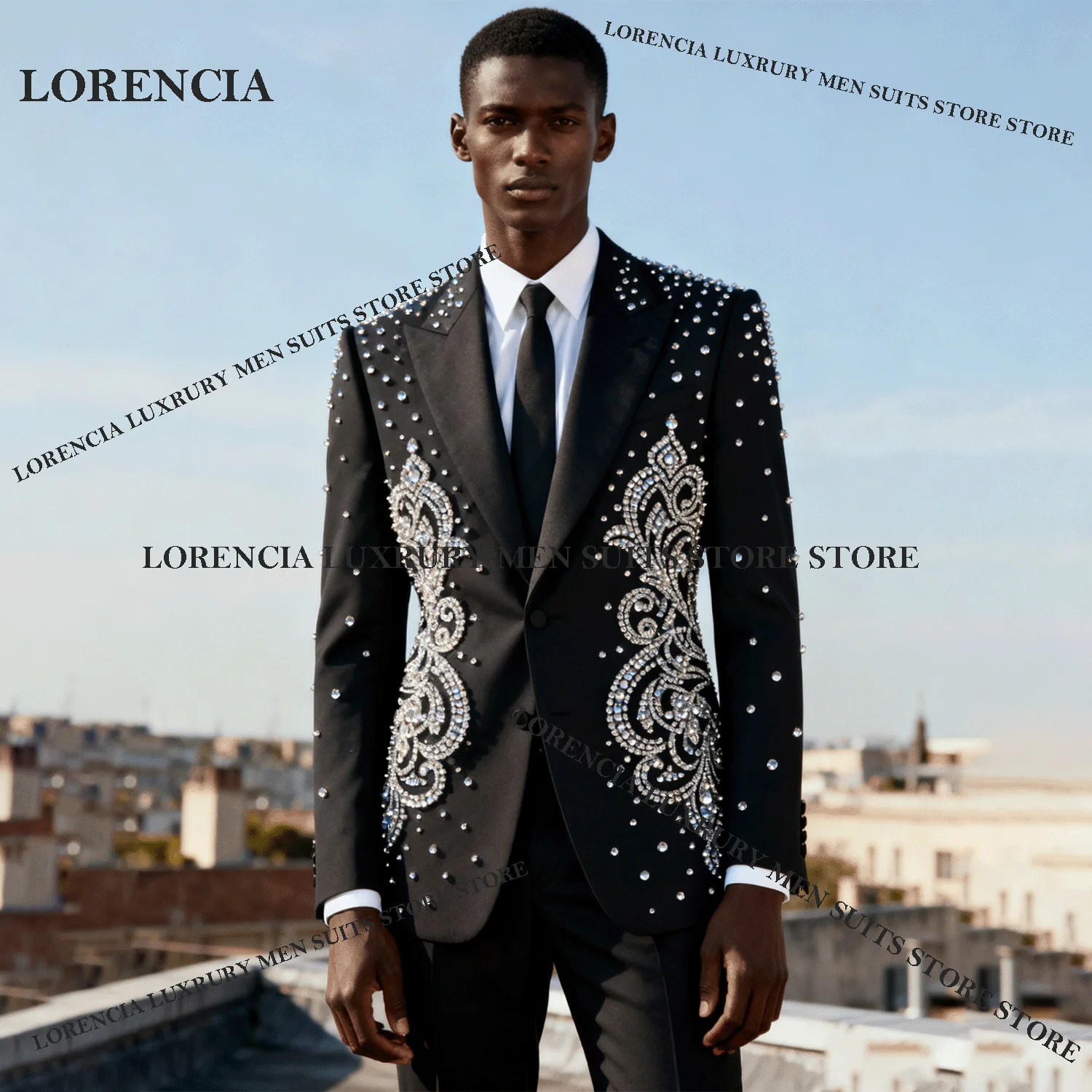 

Мужской костюм с блестящими кристаллами и бриллиантами, тонкий пиджак для жениха, комплект из 2 предметов, роскошный свадебный мужской костюм на заказ, Ropa Hombre, формальный смокинг для жениха
