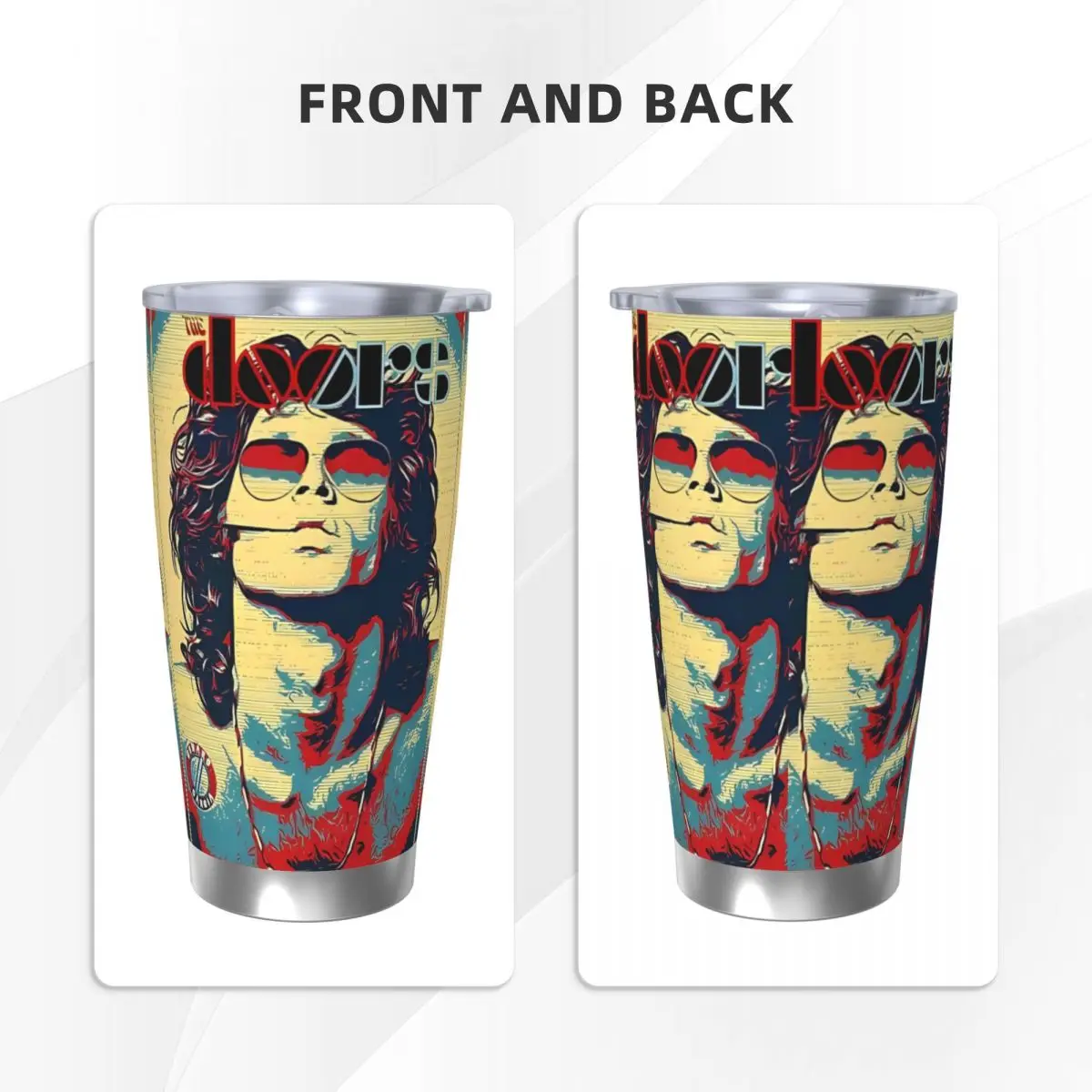 Jim Morrison Tumbler Vacuum Insulated The Doors Gate Rock Band Coffee Cups Vacuum Flask Smoothie Tea Mugs Spill Proof, 20oz