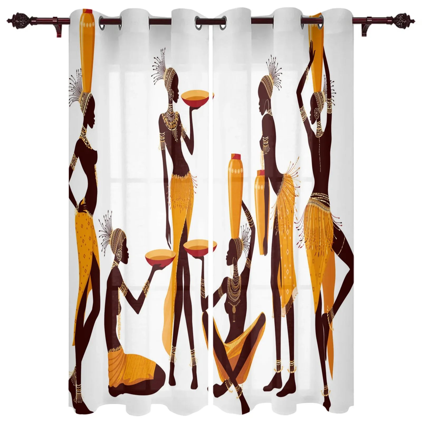 Living Room Curtains African Woman Cultural Customs Modern Home Decor Bathroom Kitchen Bedroom Balcony Floor Valance Curtains