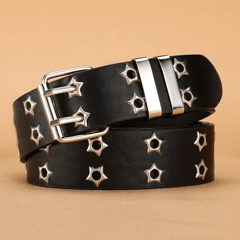 

New Y2K Women's Belt Large size Double Hole Men Belt Punk Hip Hop Rock Style Subculture Belt Punch Free Belt for Men and Women