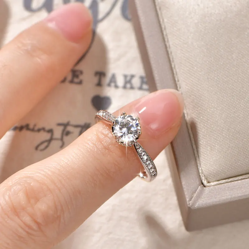 Anziw Classic Cubic Zirconia Engagement Wedding Promise Ring 6.5mm 1 Carat Round Gold Bonded Finger Rings for Women Jewelry 2026