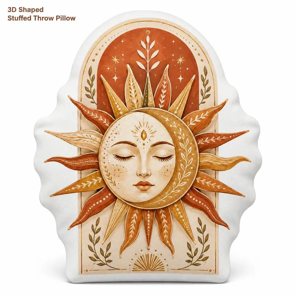 Celestial Sun Moon Starburst Motif Plush Pillow Cushion Irregular Stuffed Throw Pillow Home Decor Gift Sofa Bed