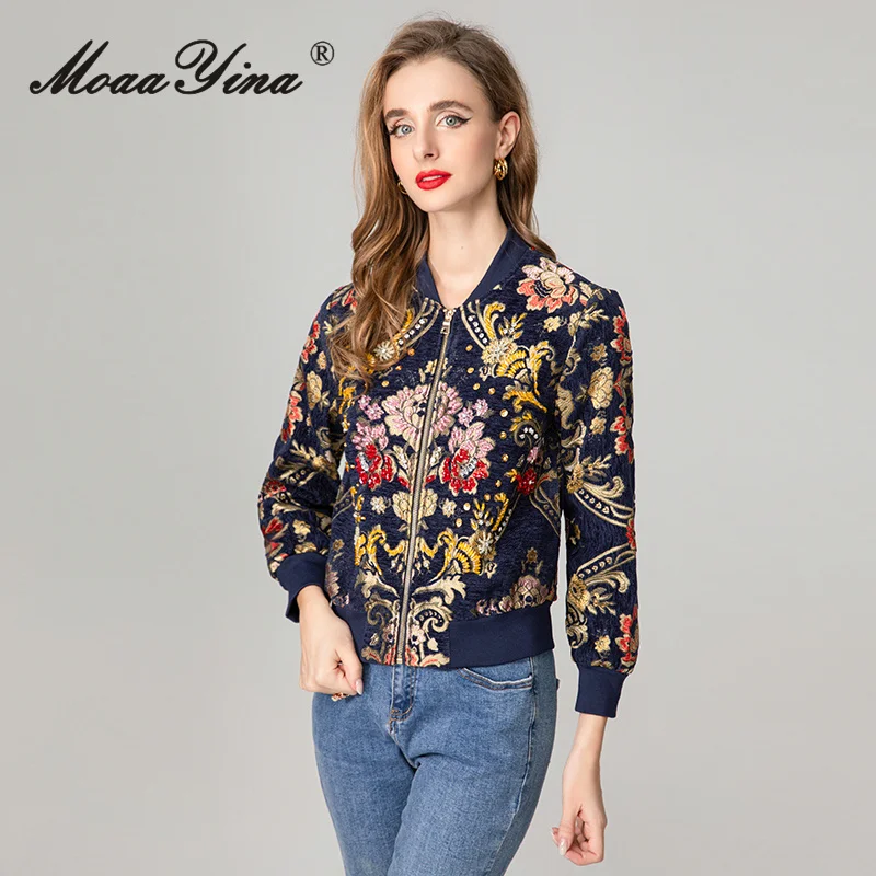 معطف نسائي لخريف 2025 من MoaaYina بياقة واقفة وأكمام طويلة مطرز من قماش الجاكار وسترة من الخرز #5