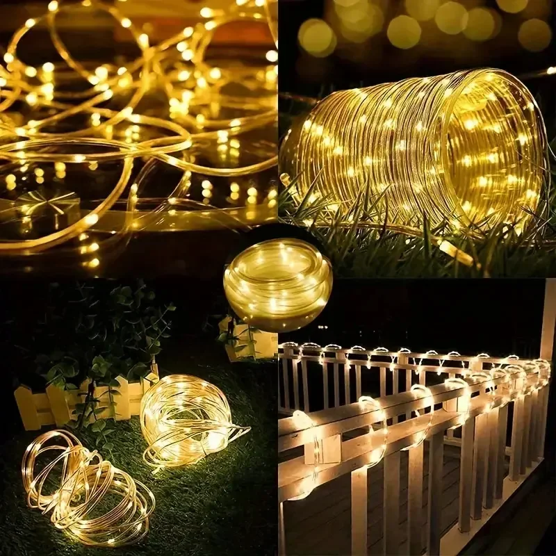 Solar Powered Outdoor LED Tube Rope Lights 8 Modes Waterproof Fairy Lamp for Garden Lawn Patio Fence Wedding Holiday Home Decor