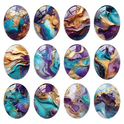 10pcs/lots Oval Blue Purple Photo Glass Cabochon Charms Demo Flat Back Cameo For Diy Jewelry Making Findings Accessories