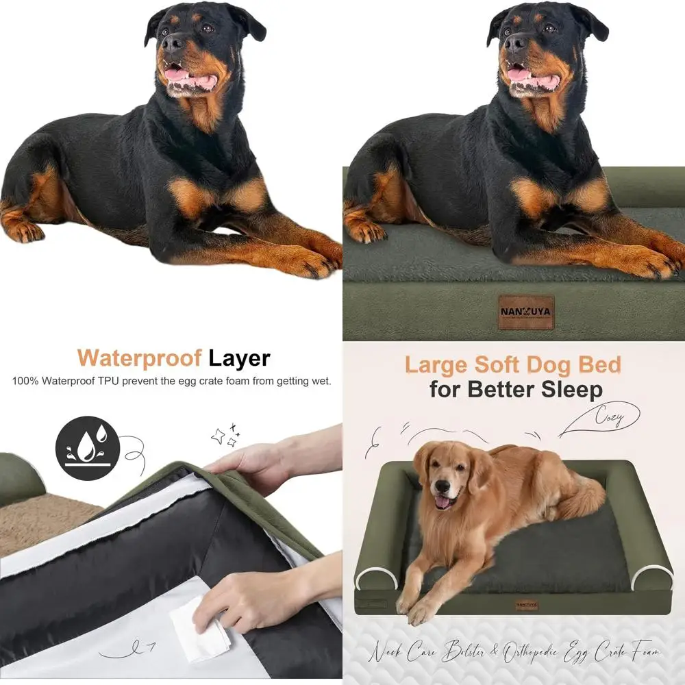 

Ортопедическая кровать для собак XL — моющийся диван из пены с эффектом памяти со съемным чехлом, водонепроницаемый, темно-зеленый