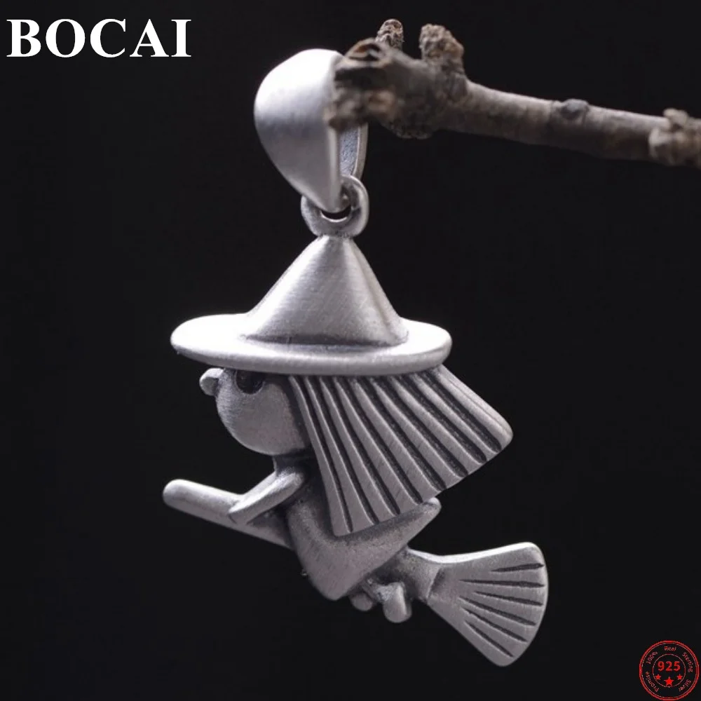 BOCAI-colgantes de plata de ley S925 para hombres y mujeres, amuleto de Ángel pequeño con escoba Retro, joyería Argentum de moda al por mayor