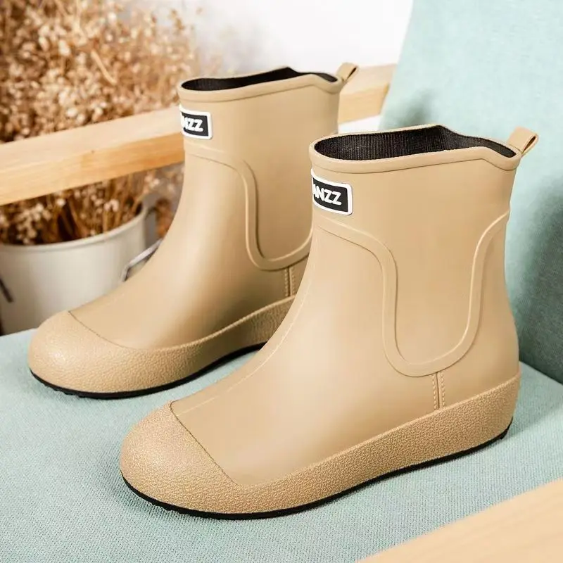 

Men Flat sole High Top Rain Boots Four Seasons New Waterproof Non Slip Round Toe Slip On Lovers Kitchen Work Shoes Fishing Wader
